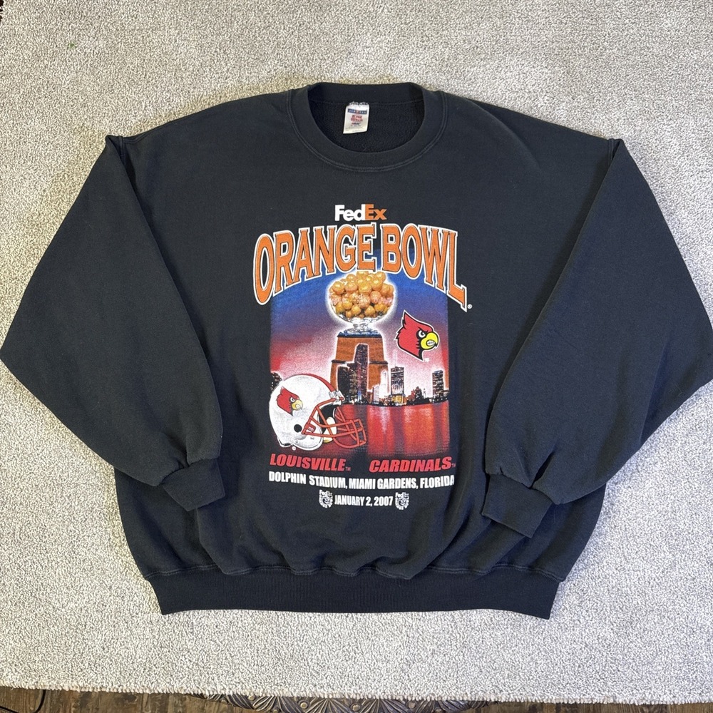 Vintage 2007 Orange Bowl Louisville Cardinals Crewneck 2X Jerzees